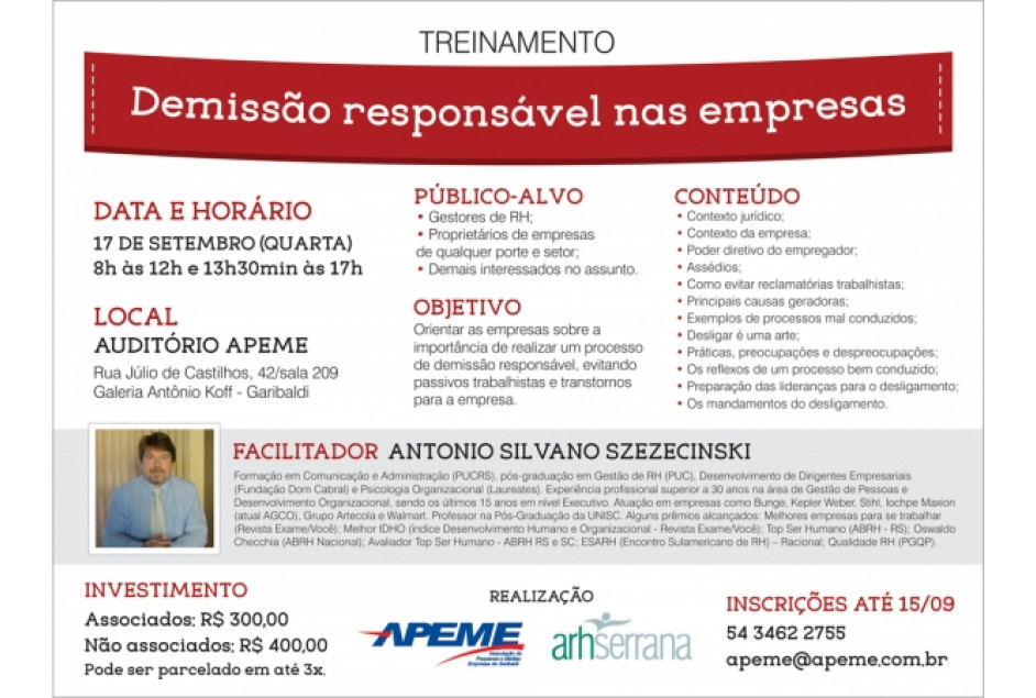 APEME promove treinamento “Demissão responsável nas empresas”