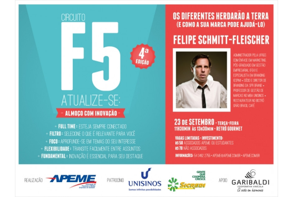 Quarta edição do Circuito F5 terá palestra com Felipe Schmitt Fleischer